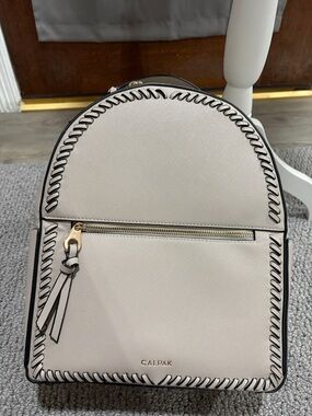 Calpak Cream Mini Backpack with Whipstitch Trim and Tassel